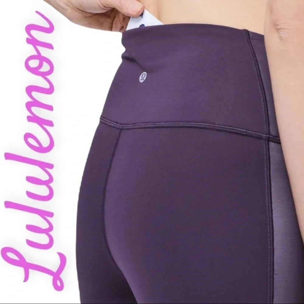 LULULEMON‎ CYBER DARK CHROME PRUPLE POWER LINES CROPPED LEGGINGS YOGA RUNNING 10